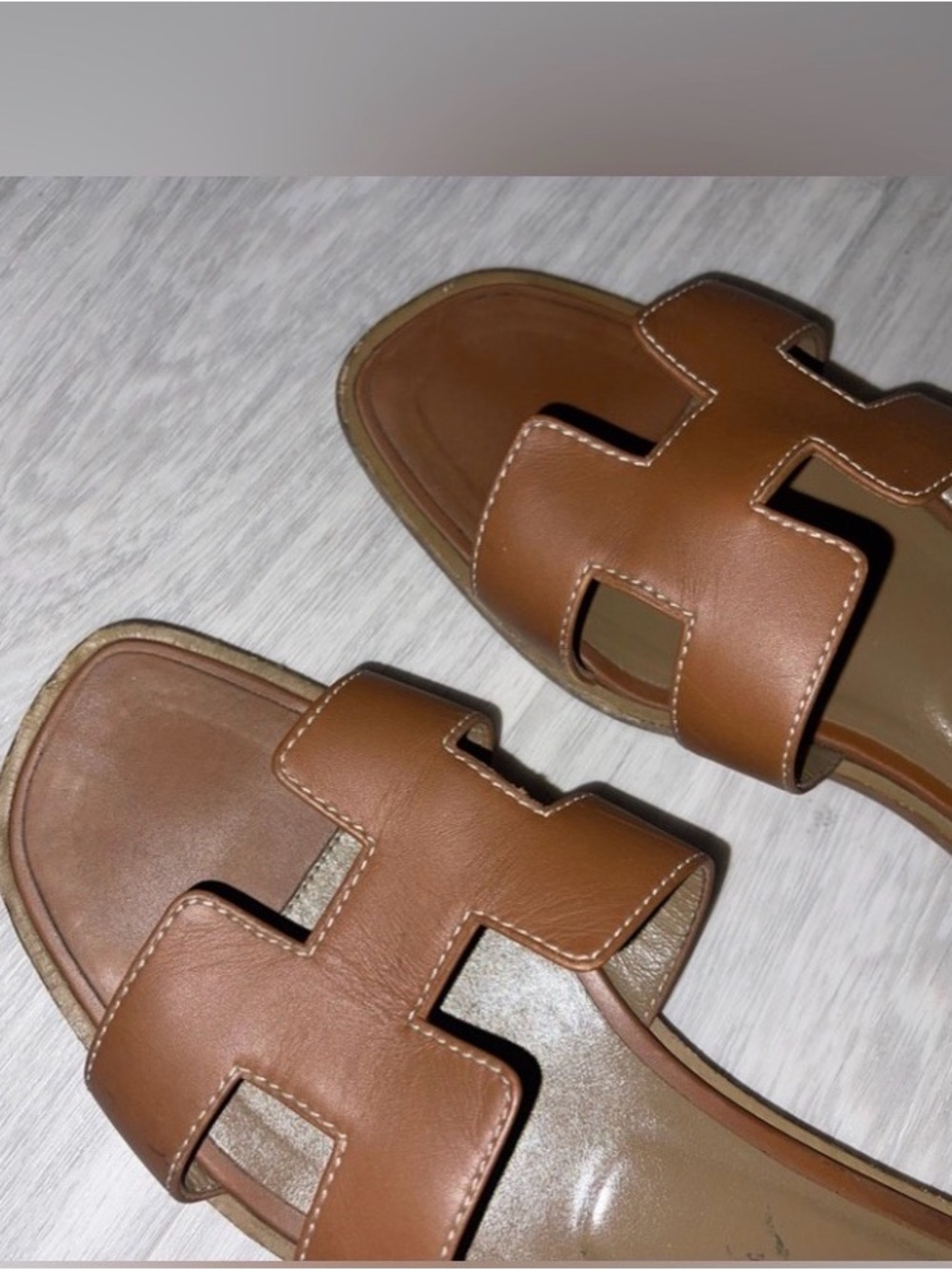 Hermes Brown Oran Leather Slide Sandals - Picture 4 of 11